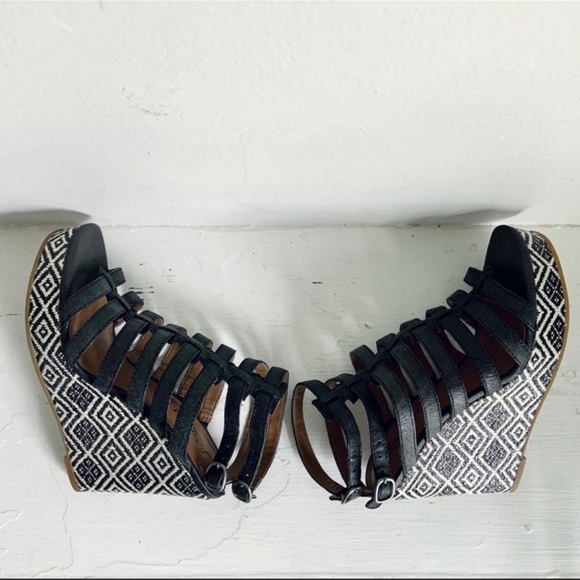 Lucky Brand Labelle' Caged Black And White Wedge Platform Sandal Size 8 1/2 - Picture 5 of 12